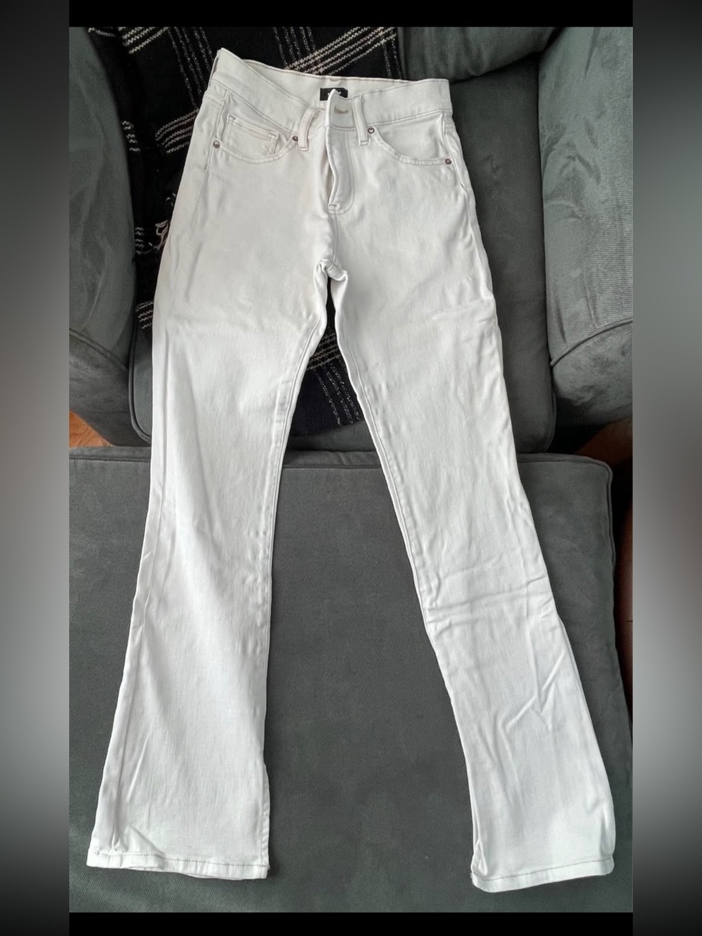 Express Ecru Bootcut Jeans with split hem